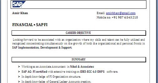 Sap abap 3 years experience resume format